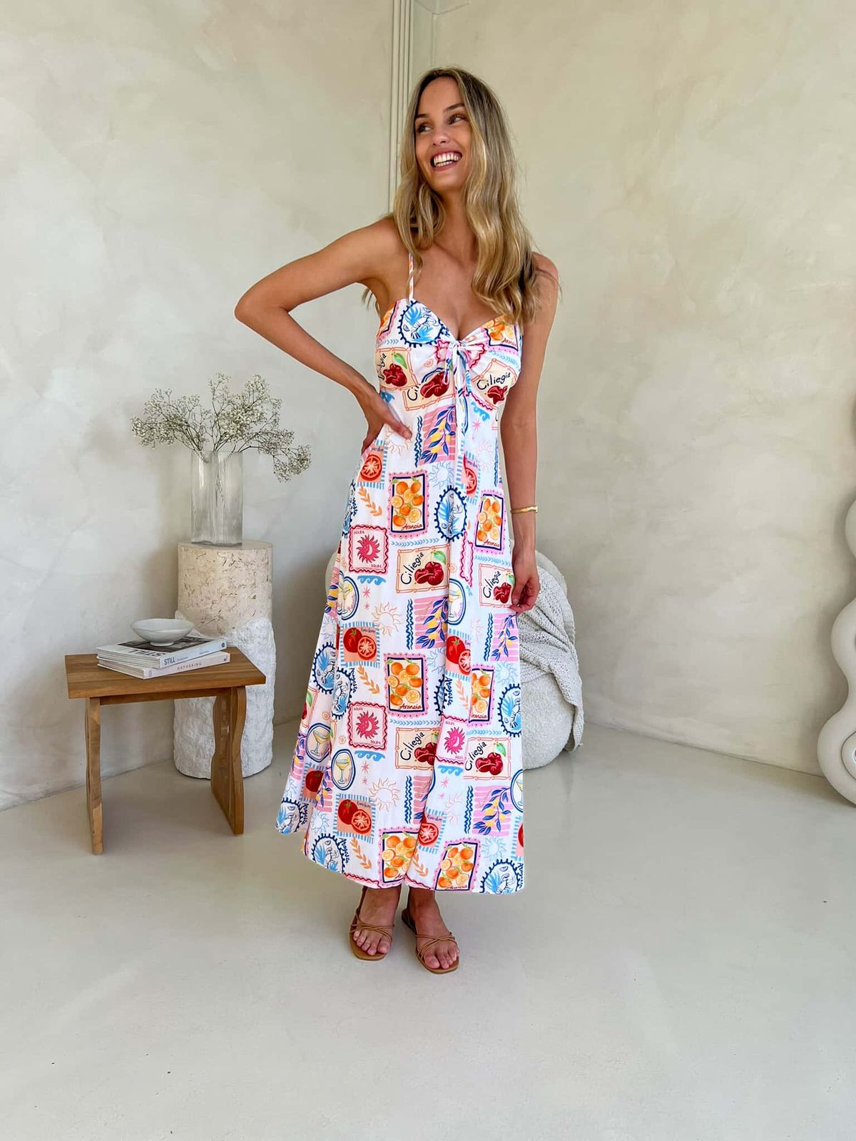 Cameo Maxi Dress - Travel Tales White print
