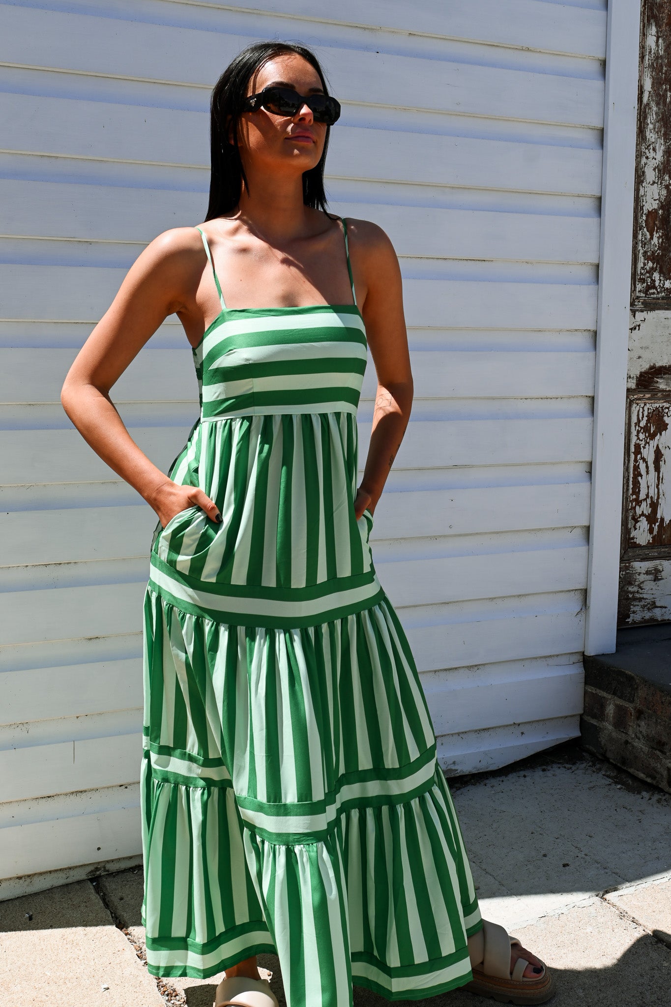 Candy Green Stripe Maxi Dress