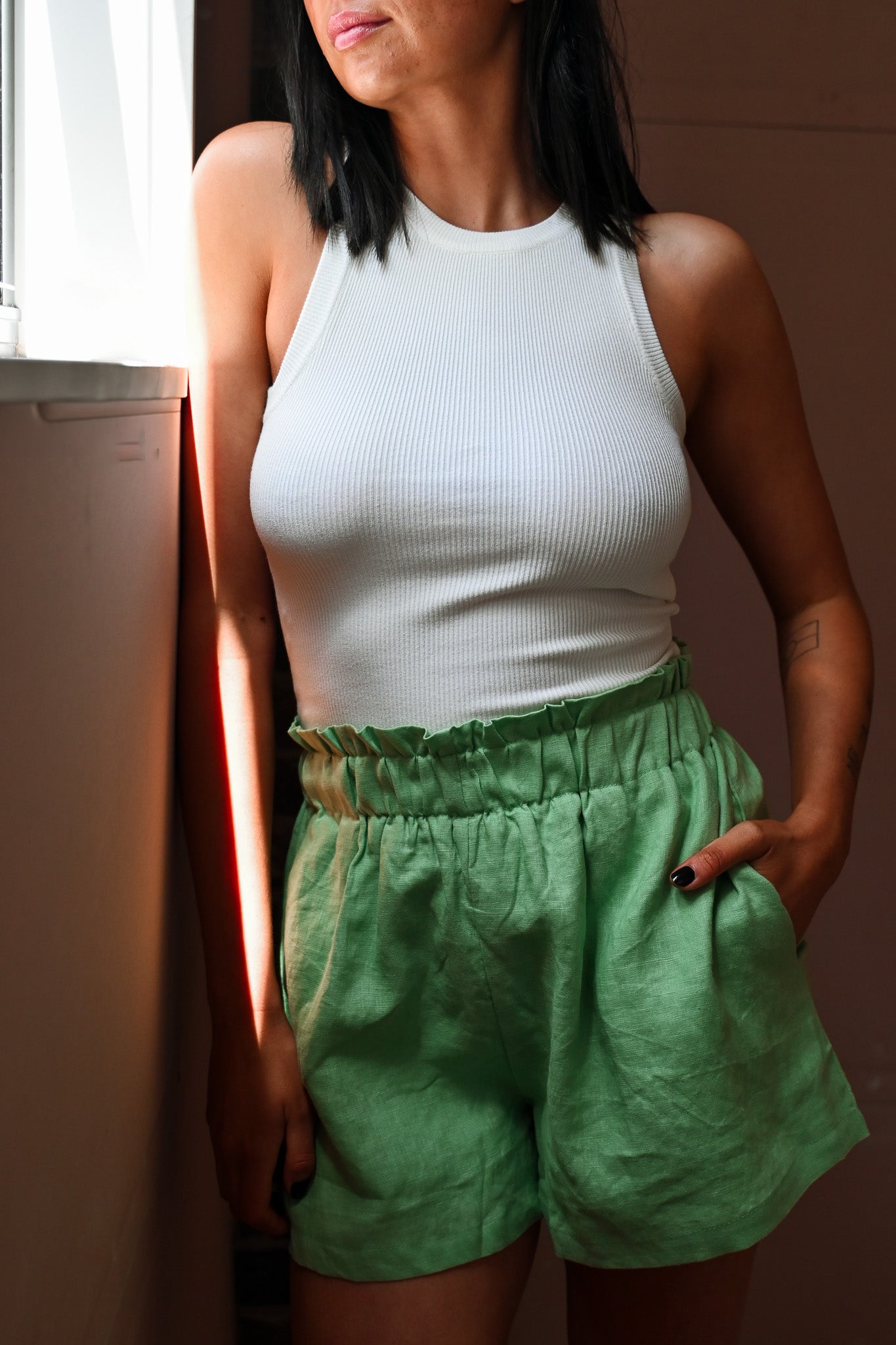 Linen Paperbag Waist Shorts