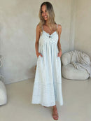 Sunset Maxi Dress - Blue & White Stripe