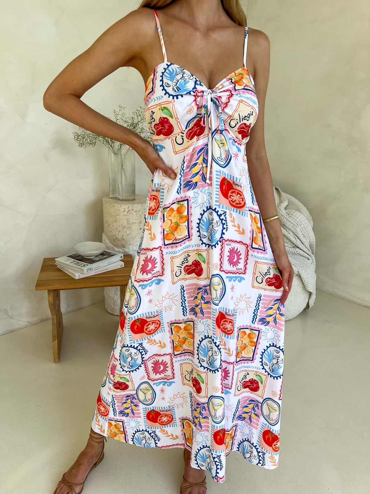 Cameo Maxi Dress - Travel Tales White print