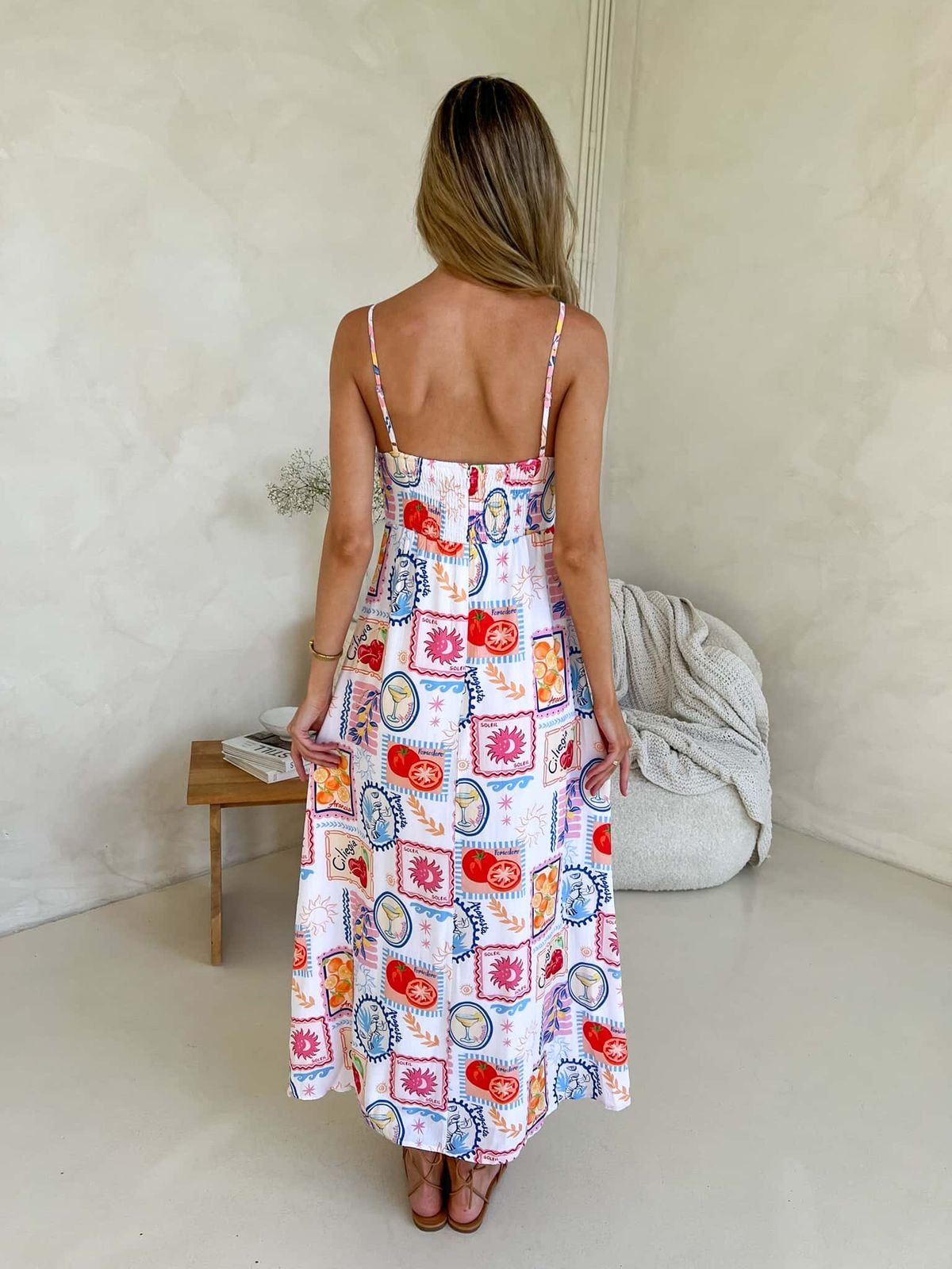 Cameo Maxi Dress - Travel Tales White print