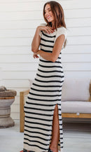White and black striped knit dress