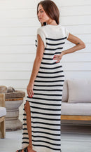 White and black striped knit dress