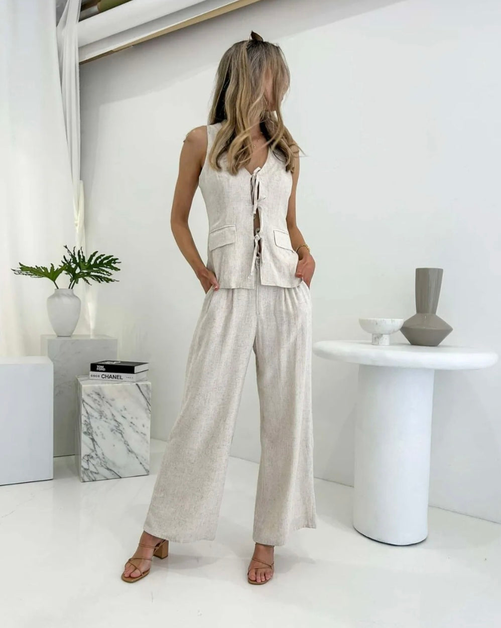 Ollie Tie Vest - Natural
